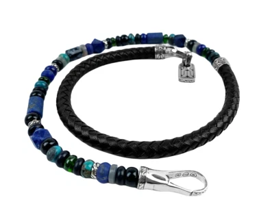 JOHN HARDY CLASSIC CHAIN BLACK LEATHER ST. SILVER DOUBLE WRAP BEADS BRACELET M - Image 1 of 4