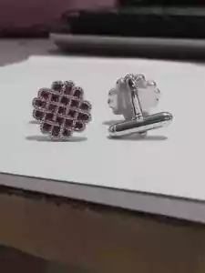 Real 925 White Sterling Silver Top Quality Cuff-link Round Simulated Red Ruby - Picture 1 of 11
