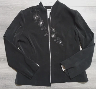 Perceptions Jacket Adult Size 10 Black Embroidered Bow Accent Open Womens - Image 1 of 4