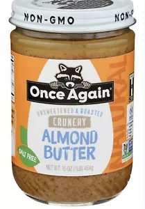 Once Again Crunchy Almond Butter, No Salt, Unsweetened FREE SHIPPING 16 Oz - Picture 1 of 1