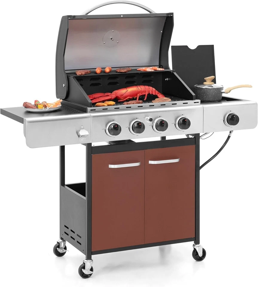 Parrilla de barbacoa de 4 quemadores con quemador lateral de acero inoxidable propano gas parrilla de barbacoa Foto 1 de 4