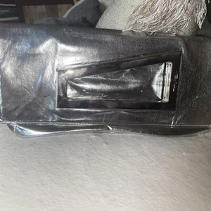 Thierry Mugler Black Fold Over Magnetic Clutch  Handbag Silver Metallic Handle - Picture 1 of 7