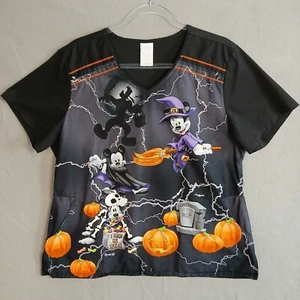 Cherokee Tooniforms Disney Mickey Mouse Halloween V Neck Scrubs Top Size XL - Picture 1 of 14