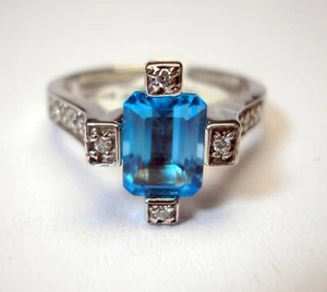 Est. 2.25 ct Genuine Blue Topaz Diamond 14K White Solid Gold Ring Was $750 Video - Picture 1 of 11