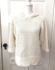 Vintage Carlos Arias For S.S.G.  Sweater Top S Eyelet Ivory Linen Cotton Hoodie - Picture 1 of 6