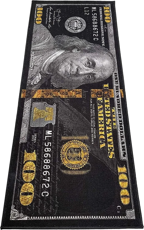 Alfombras de dinero negras para billetes de 100 dólares alfombra de puerta corredor para sala de estar dormitorio Foto 1 de 4
