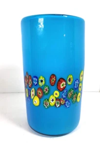 Vintage Vase Millefiori blau mit mehreren Farben - Bild 1 von 6