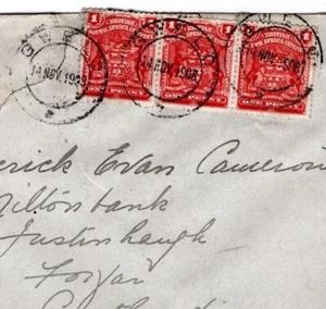 RHODESIA BSACo Cover GWELO 1908 STRIP FRANKING Scotland Forfar {Cameron}MA1260 - Picture 1 of 6