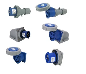 240V 32AMP 3PIN BLUE INDUSTRIAL PLUGS + SOCKETS IP67 WATERPROOF CAMPING CARAVAN - Picture 1 of 13