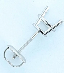 18K White Gold Round Pre-Notched Stud Earring Mount Setting Threaded 1 Piece - Picture 1 of 5
