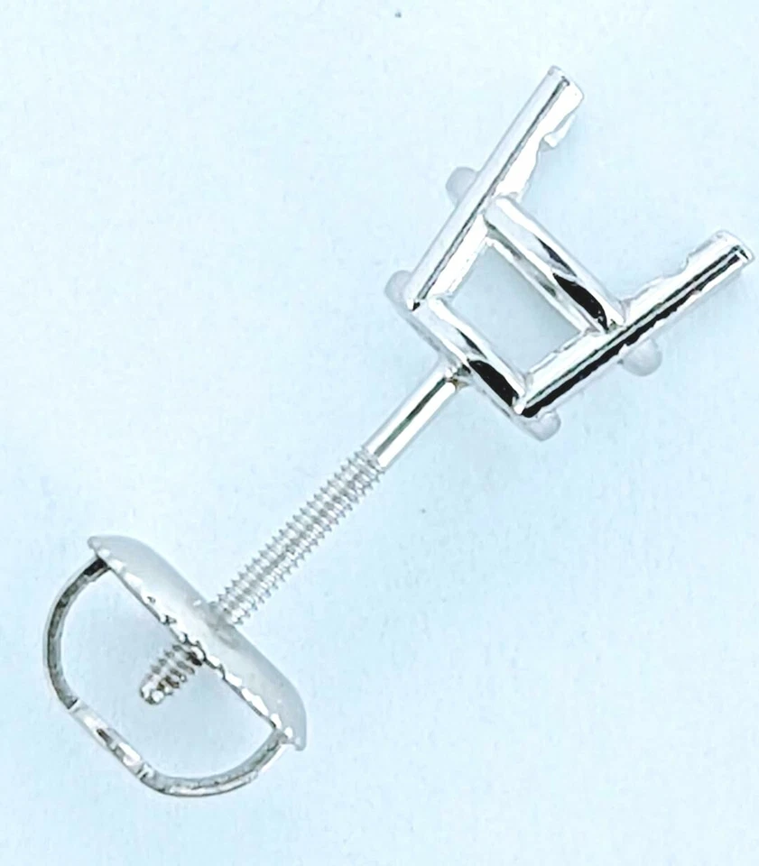 14K White Gold Round Pre-Notched Stud Earring Mount Setting Threaded 1 Piece - Image 1 of 4