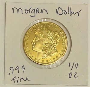 Superb 1/4 ounce .999 fine GOLD Clad Morgan Dollar Commemorative Coin #B414 - Picture 1 of 4