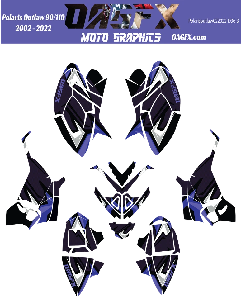 2002 - 2022 Polaris Outlaw 90 110 Graphic Kit -  D36-3 Blue - Image 1 of 1