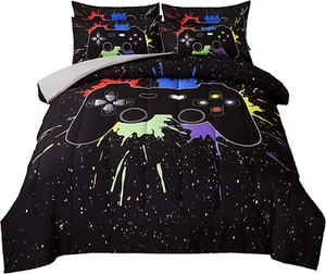 Gamer Comforter Sets Twin Size for Boys Teen Game Controller Printed Colorful - Picture 1 of 12