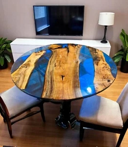 Mesa de centro redonda azul claro de 30" muebles de madera con borde vivo para decoración de hoteles - Imagen 1 de 10
