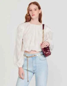 Sandro Paris Women's Blouse Size 1 / S Cropped Long Sleeve SFPTO00534 - Picture 1 of 10