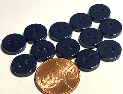 12 Vtg NOS Glossy VERY Dark Navy Blue 2-hole Plastic Buttons 7/16" 11mm 13504 - Image 1 of 3