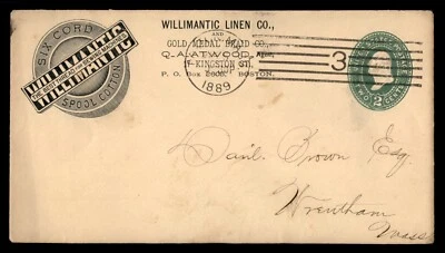 US 1889Boston MA Willimantic LInen Co Six Cord Spool cotton Advertising Cover - Image 1 of 2