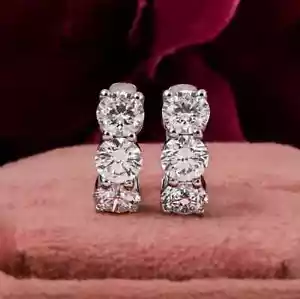 1 CTW Round Cut Certified VVS1 Moissanite Hoop Earrings Solid 10K White Gold - Picture 1 of 10