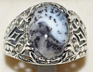 Stunning Dendrite OPAL Men's Vintage Luk Ring Gem Sterling 925 SILVER N to Z+5 - Picture 1 of 11