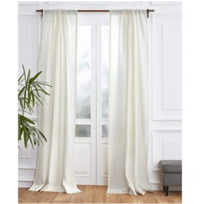 Solino Home Set 100% Linen Drape Panel 52 x 132 Ivory Light Filtering Rod Pocket - Picture 1 of 11