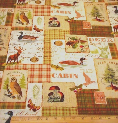 Cotton Fabric By Half-Yard North Memories Patch Deer Moose Wildlife #PC #B - Image 1 of 2