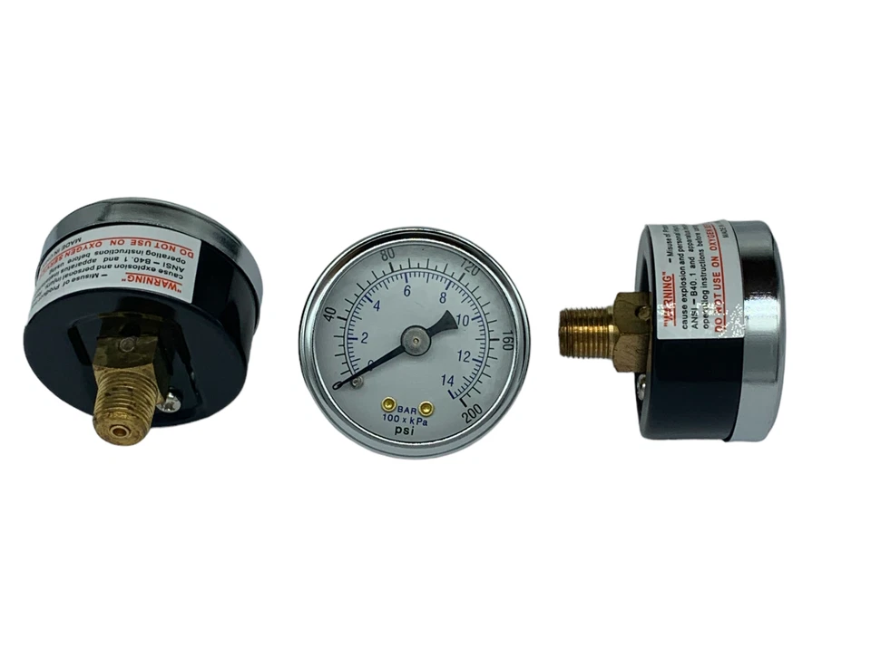 3PK Pressure Gauge 0-200 PSI 1/8" NPT Back Mount 1.5" Face ~PSB15-200, 102D-158G - Image 1 of 1