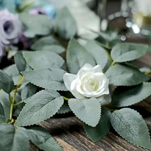 100 Frosted Green Faux Bulk ROSE LEAVES Artificial Greenery Party Decorations - Picture 1 of 9