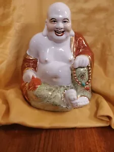 China Porcelain Buddhism Maitreya Buddha Arhat Statue Sits 10.5" Tall Hand Paint - Picture 1 of 23