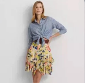 NWT $185 Lauren Ralph Lauren Floral Skirt Ruffle Georgette Chiffon 18W Plus - Picture 1 of 10