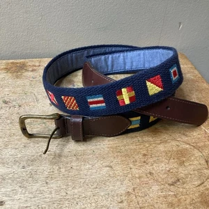 Bestickter maritimer Code Flagge Leder Canvas Gürtel - Herren Größe 38 blau Rückseite - Bild 1 von 4