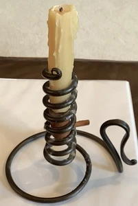 Vintage Amish Courting Candle Spiral Taper Holder Wood Peg Black Colonial Iron - Picture 1 of 8