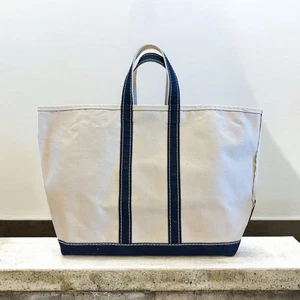 Vintage L.L. Bean Boat and Tote XL Canvas Bag Blue Trim 1980s Crinkle Tag - Picture 1 of 17