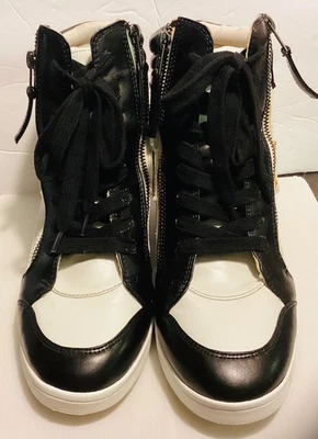 Zapatillas altas Rock & Republic para mujer negras blancas con cuña cremallera para mujer EE. UU. 10 Foto 1 de 4