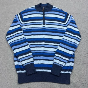 Peter Millar Sweater Men's Medium Blue Striped 1/4 Zip Pullover Cotton Cashmere - Picture 1 of 10