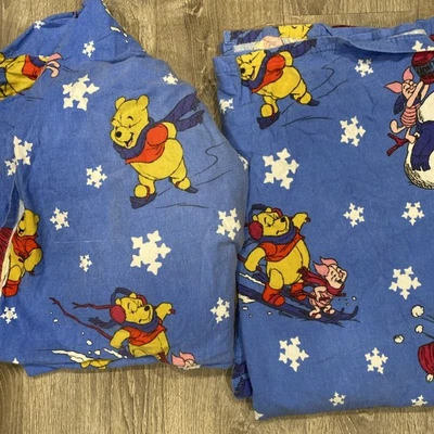 Winnie the Pooh & Piglet Flannel TWIN Size Fitted Flat Sheet Set Bedding 1990’s - Image 1 of 4