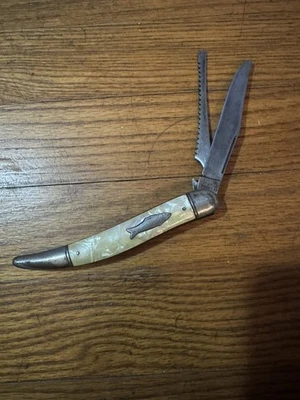 Cuchillo Pez Imperial De Colección EE. UU. - Mango Perla Mármol 2 Hojas Casi Perfecto Foto 1 de 3