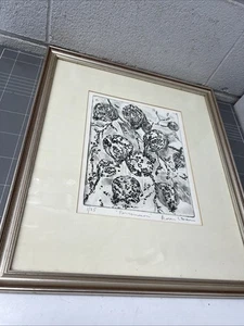 VINTAGE FRAMED ARTWORK ART PERSIMMON 1/25 DAVIS CAFE BAR RETRO - Picture 1 of 8