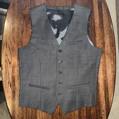 Express Suit Vest Men's S Gray Lined Pockets Belted Formal - Image 1 of 4