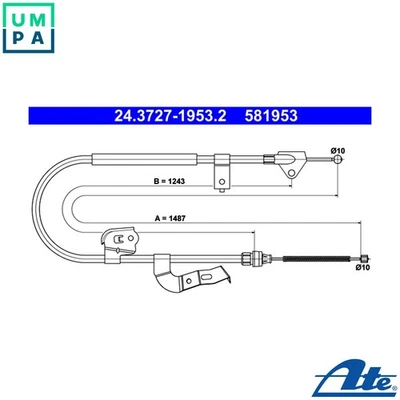 CABLE PULL PARKING BRAKE 24.3727-1953.2 FOR TOYOTA AYGO/Hatchback/Van 1.0L 3cyl - Image 1 of 4