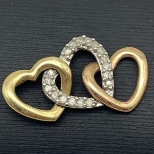 10k Tricolor Diamond 1" Intertwined Open Heats Pendant 1g - Picture 1 of 5