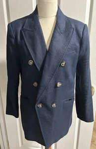 Witchery Size 10 Navy Blue Linen cotton Blazer/Coat/ Jacket Padded Shoulders - Picture 1 of 5