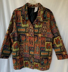 WHITE STAG PLUS..TAPESTRY..PATCHWORK..BEADED..LINED..BARREL BUTTONS JACKET 22/24 - Picture 1 of 6