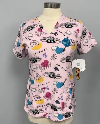 NWT Cherokee FRIENDS Scrub Top L Pink Scubs Nurse Medical Uniform Joey Phoebe - Image 1 of 4
