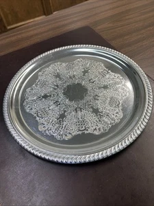 Vintage Kensington Ware Round Embossed Etched Silvered Serving Tray, 13” - Picture 1 of 20