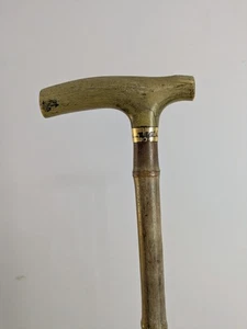 Antique Walking Stick Wooden Cane Engraved Brass Collar "JP" (83cm) - Picture 1 of 12