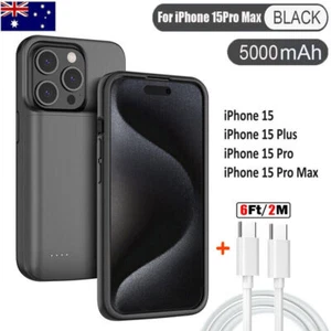 6ft Charging Cable + Battery Cover Power Bank Charger Case For iPhone 15 Pro Max - Picture 1 of 16