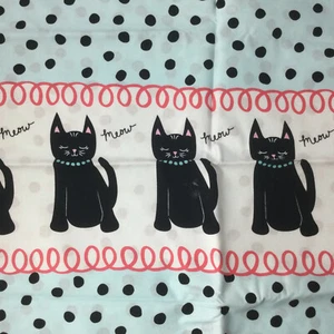 Cotton Fabric Quilting Sewing Cats and Dots White Blue Black Pink 1 Yd - Picture 1 of 5