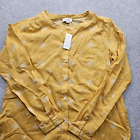 Loft Women's Small Yellow Round Neck Button-Up Long Sleeves NWT
