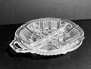 Indiana Glass Clear Crystal Killarney Single Handle 2-Part Relish Tray Bowl - Bild 1 von 9